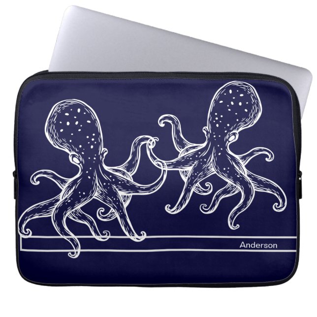 Capa Para Notebook Octopus Marinho azul do Oceano de Banheira Náutica (Frente)