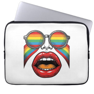 Capa Para Notebook Óculos de Sol Arco-íris Retrô Lábios Rosto Design