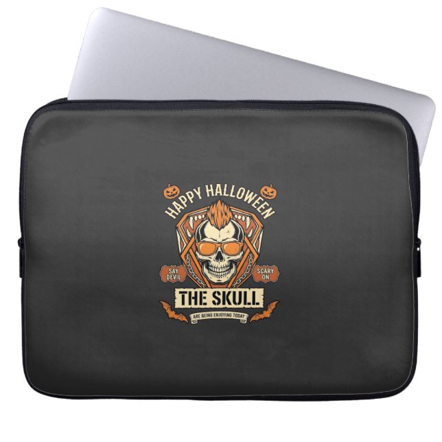 Capa Para Notebook Óculos de sol Caveira Aboborinhas Halloween Feliz  (Frente)