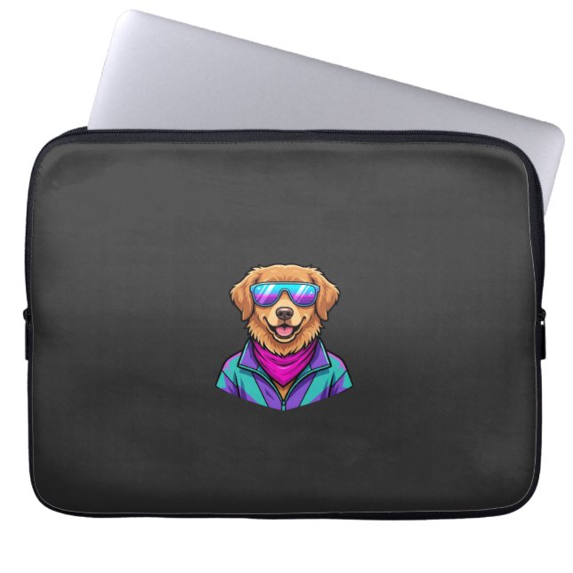 Capa Para Notebook Óculos de Sol de Cachorro Fofo Arte Neon Retro_1 (Frente)