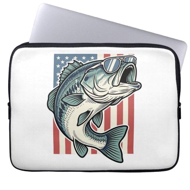 Capa Para Notebook Óculos de Sol Patrióticos para Pesca de Robalo Vet (Frente)
