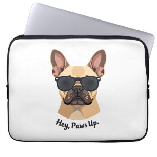 Capa Para Notebook Óculos de Sol Vintage Hey, Paws Up French Bulldog 