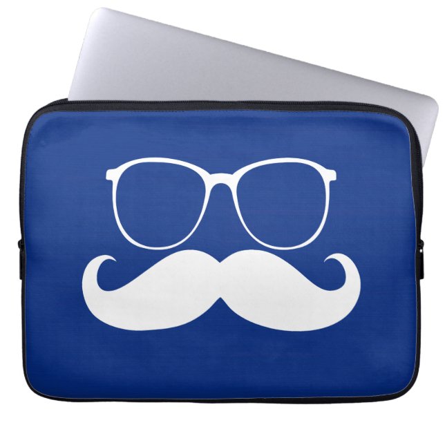 Capa Para Notebook Óculos engraçados com bigode branco em fundo azul (Frente)