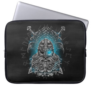Capa Para Notebook Odin with ravens and swords Viking Mythology blue