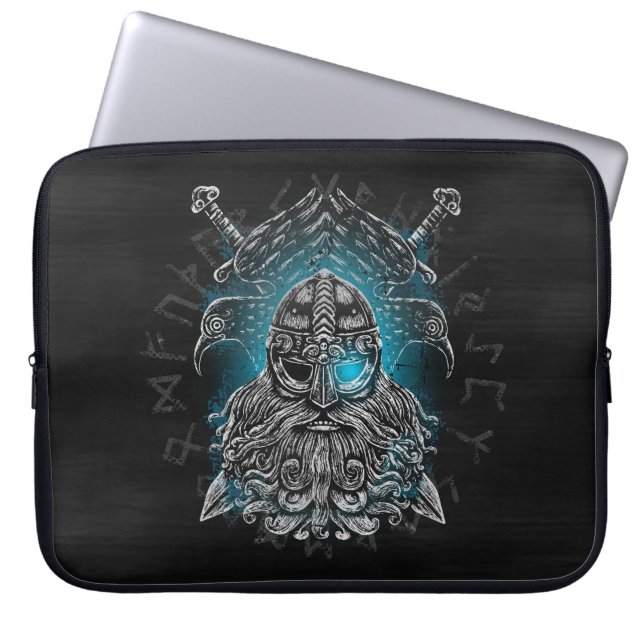 Capa Para Notebook Odin with ravens and swords Viking Mythology blue (Frente)