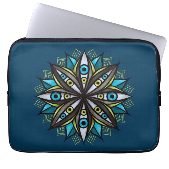 Capa Para Notebook Olhos Estranhos Com Flor Íris Duplo Mandala (Frente)