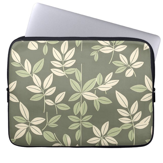 Capa Para Notebook Olive Sage Botanical Leaves Pattern  (Frente)