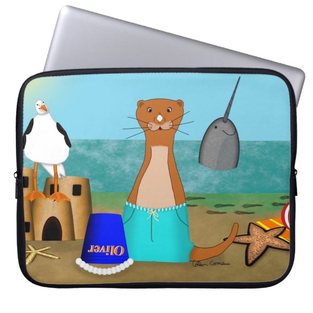 Capa Para Notebook Oliver the Otter at the beach (Frente)