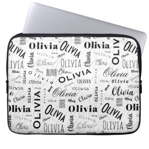 Capa Para Notebook Olivia Nome Personalizado Preto Branco