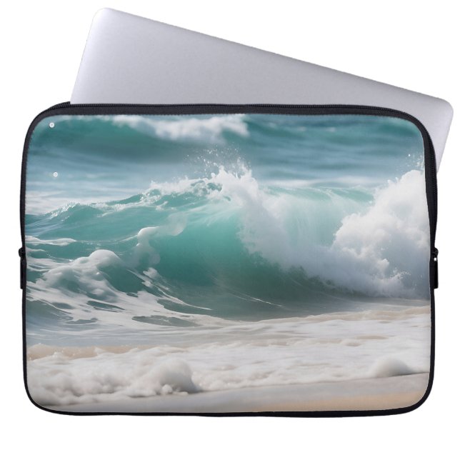 Capa Para Notebook Onda do Oceano Turquesa Batendo na Costa (Frente)