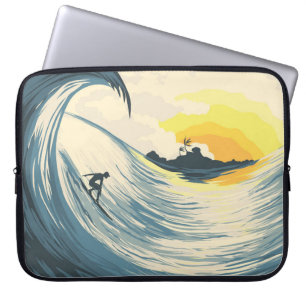Capa Para Notebook Onda e surfe tropicais no pôr do sol