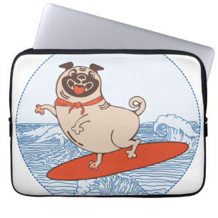 Capa Para Notebook Onda montando cachorro feliz no surfboard