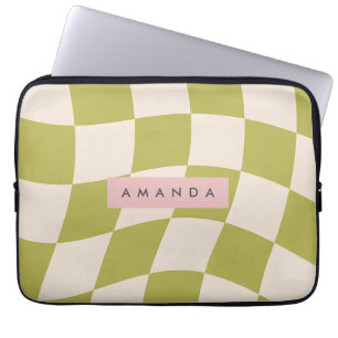 Capa Para Notebook Onda Xadrez Retro Verde Oliva Personalizada