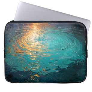 Capa Para Notebook Ondas Abstratas de Água com Luz Solar Dourada