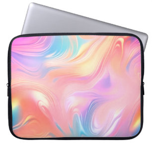 Capa Para Notebook Ondas abstratas rosa azul amarelo neon na moda