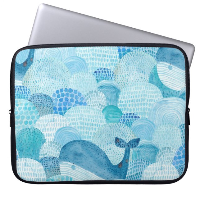 Capa Para Notebook Ondas, baleia, textura azul infantil (Frente)