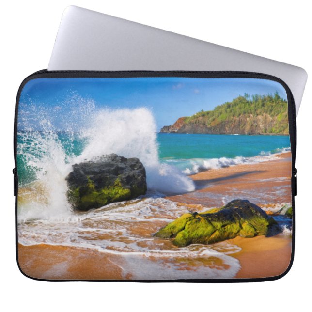 Capa Para Notebook Ondas batem na praia, Havaí (Frente)