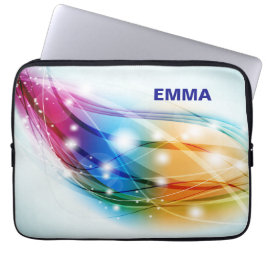 Capa Para Notebook Ondas Coloridas Fundo Azul Monograma