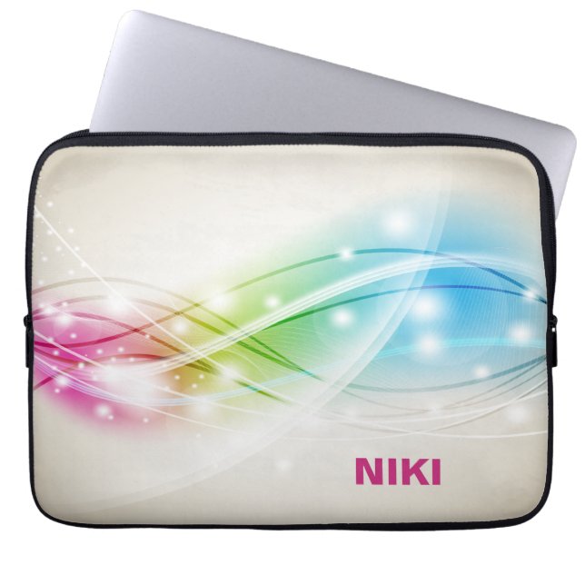Capa Para Notebook Ondas Coloridas Fundo Bege Monograma (Frente)