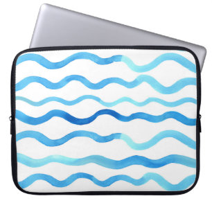 Capa Para Notebook Ondas De Aquarela: Turquesa Azul Sem Vista.