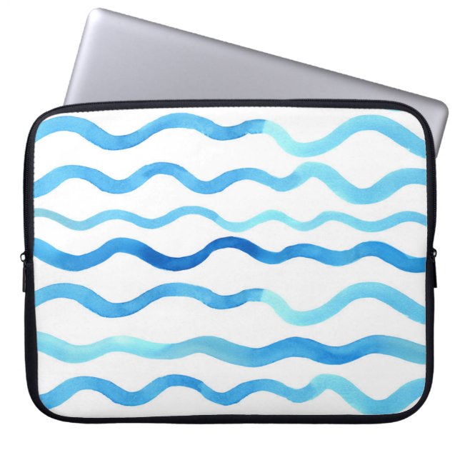 Capa Para Notebook Ondas De Aquarela: Turquesa Azul Sem Vista. (Frente)