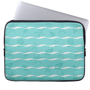 Capa Para Notebook Ondas de Oceano Azul Turquesa Claro e Conchas de M