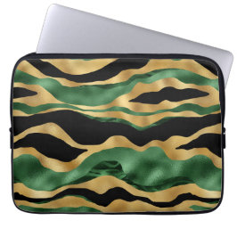 Capa Para Notebook Ondas Douradas brilhantes verdes a preto