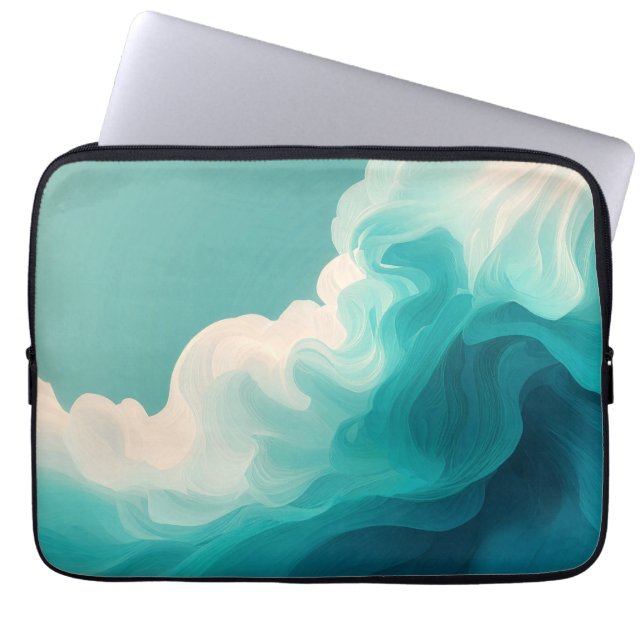 Capa Para Notebook Ondas Fluídas em Azul e Branco (Frente)