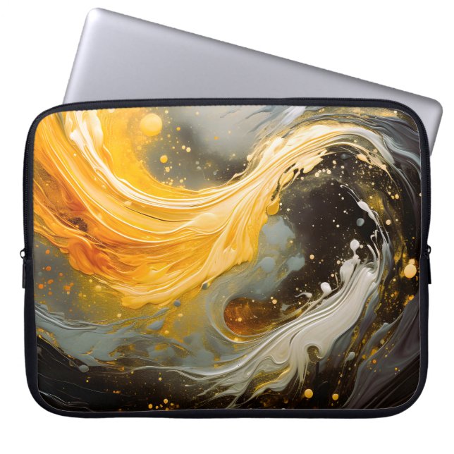 Capa Para Notebook Ondas Modernas de Mármore Abstrato Dourado (Frente)