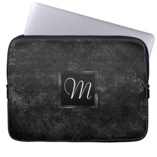 Capa Para Notebook Onyx Black Velvet   Monograma de Grunge Chalkboard