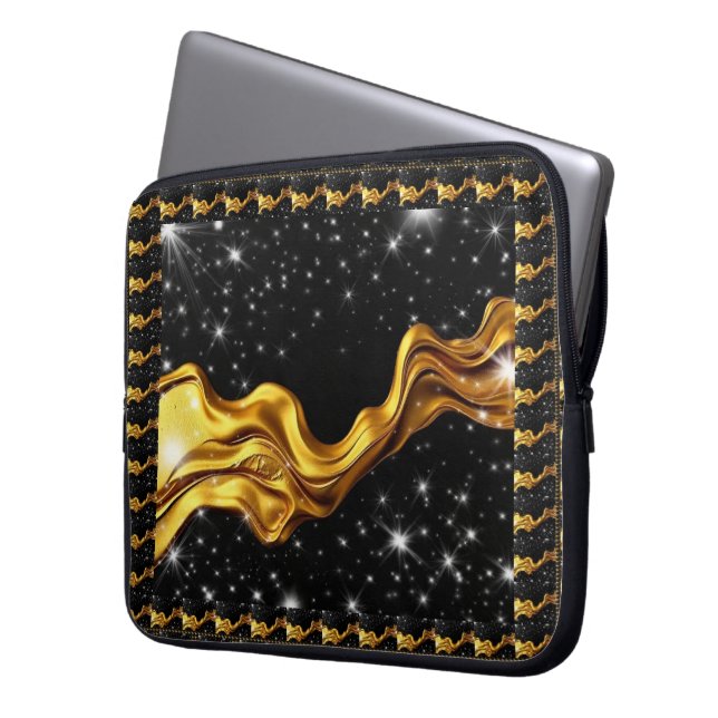 Capa Para Notebook Opulent Galaxy Liquid Gold Black Monochrome Achemp (Frente Esquerda)
