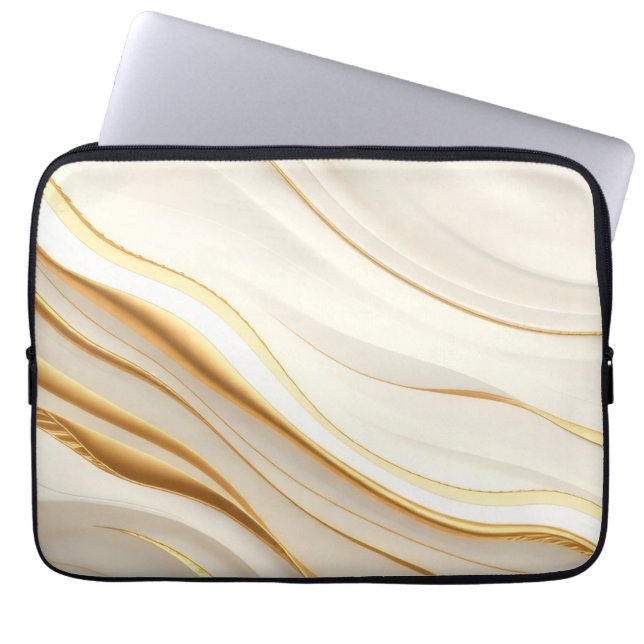Capa Para Notebook "Opulent Gold and Cream Marble Swirls" (Frente)