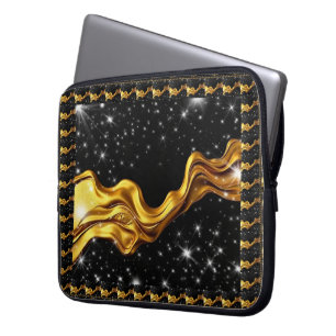 Capa Para Notebook Opulenta Galáxia Líquido Dourado Preto Monocromáti