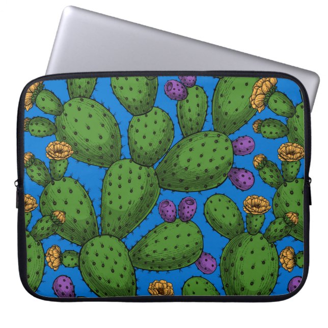 Capa Para Notebook Opuntia florescente em azul (Frente)