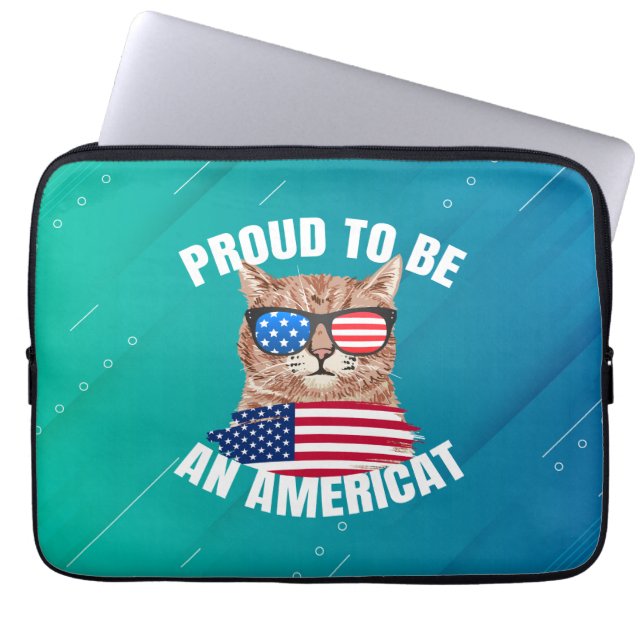 Capa Para Notebook Orgulho de ser americano Cat USA Flag Happy 4º 4º (Frente)