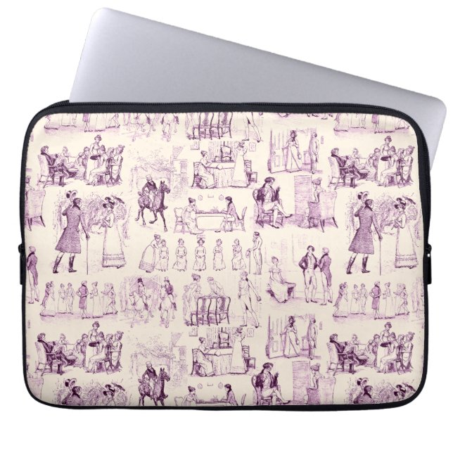 Capa Para Notebook Orgulho e Preconceito Toile de Jouy Plum e Apricot (Frente)