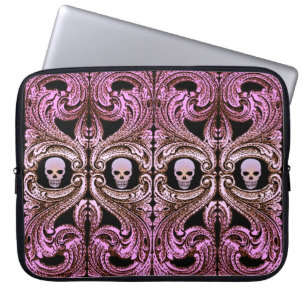 Capa Para Notebook Ornamento cor-de-rosa do gótico com crânio