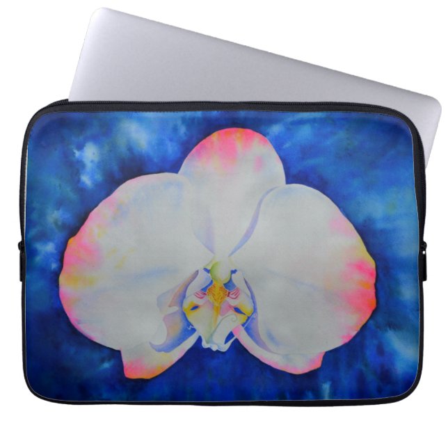 Capa Para Notebook Orquídea floral cor-de-água rosa branca Elegante (Frente)