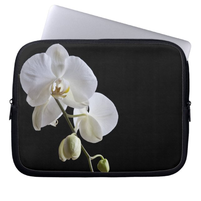 Capa Para Notebook Orquídeas brancas em preto (Frente)