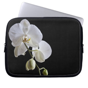 Capa Para Notebook Orquídeas brancas na bolsa de laptop preta