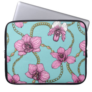 Capa Para Notebook Orquídeas e correntes, rosa e azul