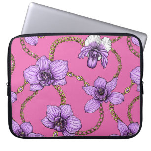 Capa Para Notebook Orquídeas e correntes, violetas e rosa