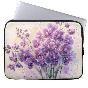 Capa Para Notebook Orquídeas Roxas Contra Aquarela De Creme