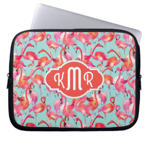 Capa Para Notebook Os flamingos da aguarela recolheram o monograma de