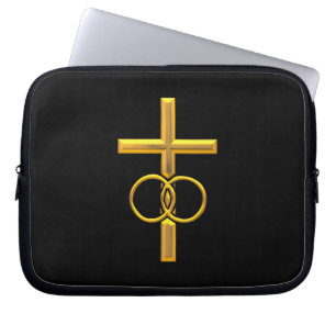 Capa Para Notebook Ouro 3-D Cruz com Anéis de Casamento