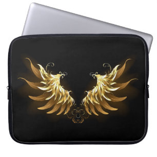 Capa Para Notebook Ouro Angel Wings sobre fundo preto