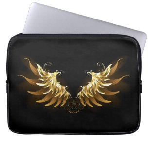 Capa Para Notebook Ouro Angel Wings sobre fundo preto