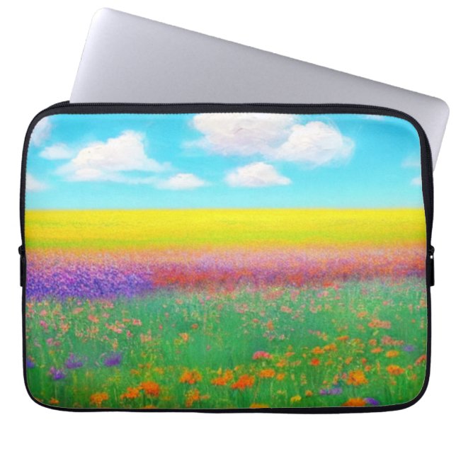 Capa Para Notebook Ouro Campo de Laptop das flores (Frente)