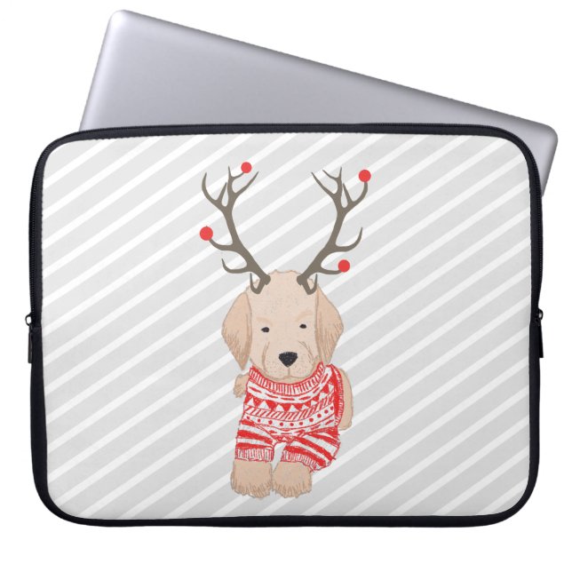 Capa Para Notebook Ouro Engraçado Retriever Puppy Reindeer Antlers (Frente)