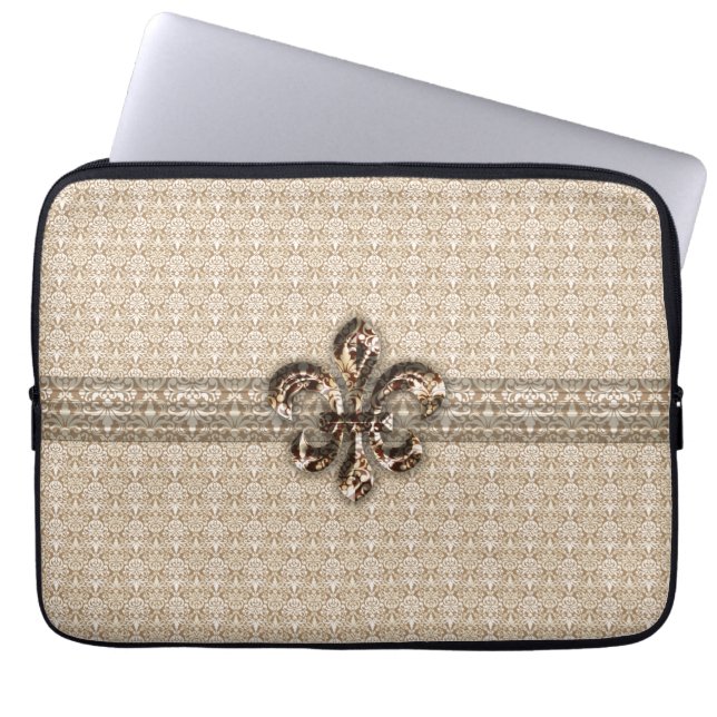 Capa Para Notebook Ouro Fleur De Lis com Cor damasco Cream (Frente)